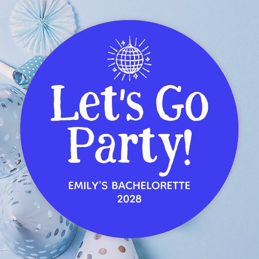Blauw Doodle Disco Bal Bachelorette Feest Ronde Sticker