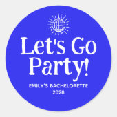 Blauw Doodle Disco Bal Bachelorette Feest Ronde Sticker (Voorkant)