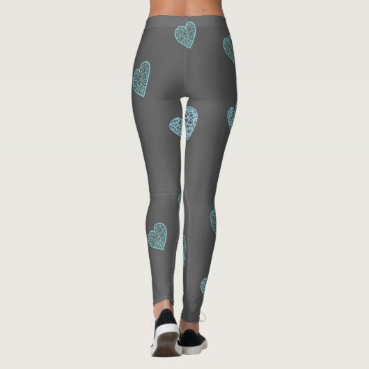 Blauw Doodle Hearts Grey Leggings (Achterkant)
