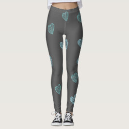 Blauw Doodle Hearts Grey Leggings