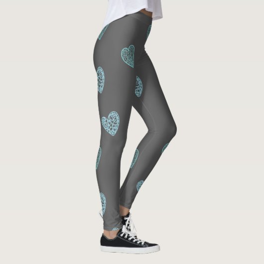 Blauw Doodle Hearts Grey Leggings (Rechts)