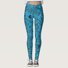 Blauw Doodle Patroon Leggings