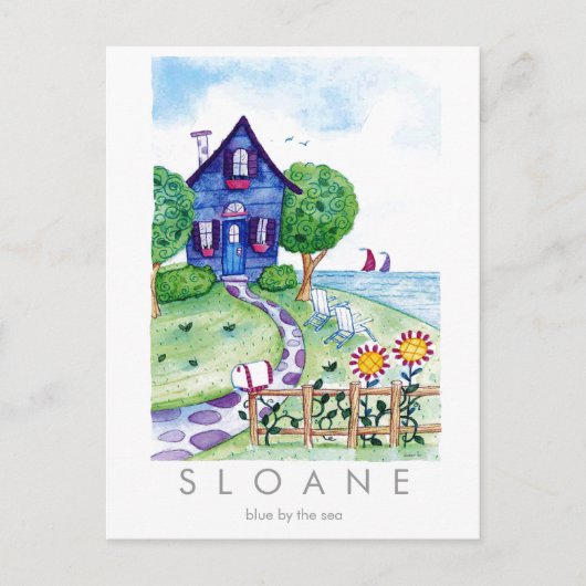 blauw door het zee briefkaart (Voorkant)