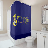 Blauw Douchegordijn met Crest & Letters (In situ)