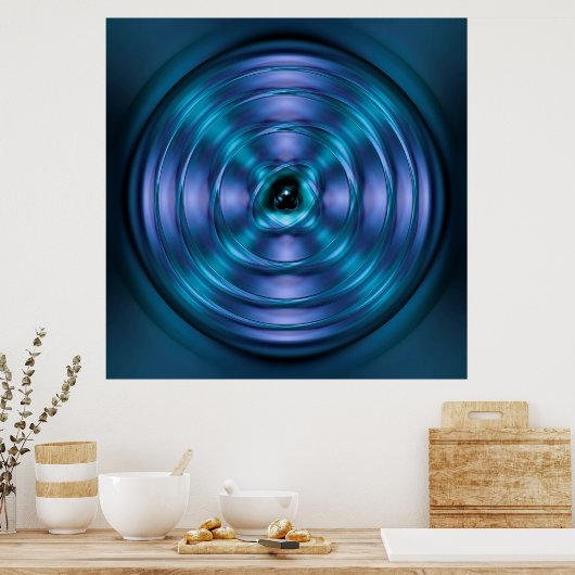 Blauw draaiend atoom poster (Keuken)