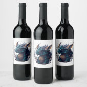 blauw-draak-met-paarse-hoofd-paarse-hoofd wijn etiket (Flessen)