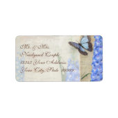 Blauw dragonfly vlinderdelfinium in papaver etiket (Voorkant)