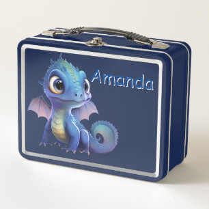 Blauw Draken Metaal Lunchbox Aanpassen