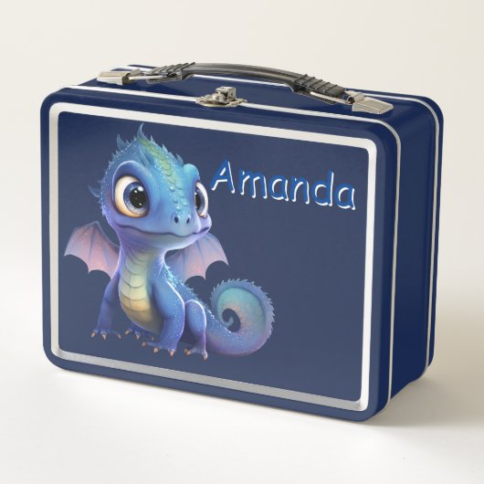 Blauw Draken Metaal Lunchbox Aanpassen (Voorkant)