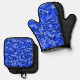 Blauw Driehoek Patroon Ovenwant & Pannenlap Set