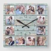 Blauw drifthout vierkante klok (Voorkant)