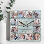 Blauw drifthout vierkante klok<br><div class="desc">Creëer eenvoudig uw eigen, gepersonaliseerde blauwe, rustige driftwood planks van het meer huisstijl met uw aangepaste foto's. De sjabloon gebruikt een fotofilter om een meer gecoördineerde blik te creëer. Voor beste resultaten, bewaar de afbeeldingen aan vierkant - met het nadrukpunt in het centrum - alvorens te uploaden.</div>