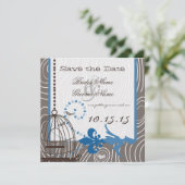 Blauw drijfhout houtnerf vogelkooi Save the Date Kaart (Staand voorkant)