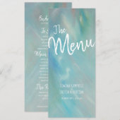 Blauw drijvende kunst modern huwelijksmenu menu (Voorkant / Achterkant)