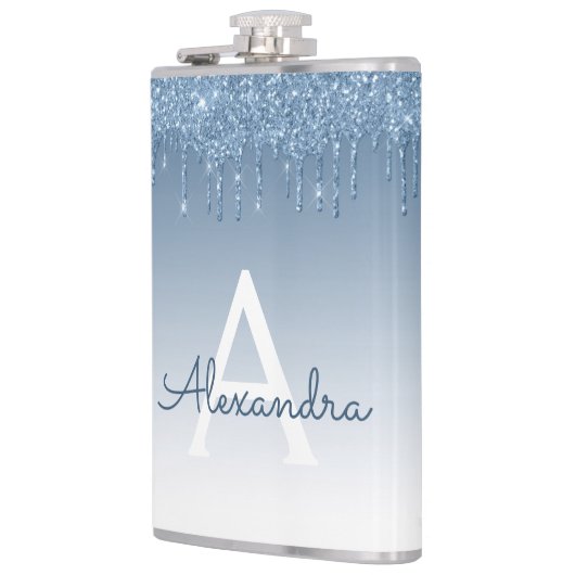 Blauw Dripping Glitter Sparkle Monogram Heupfles (Links)