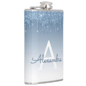 Blauw Dripping Glitter Sparkle Monogram Heupfles (Rechts)