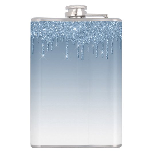 Blauw Dripping Glitter Sparkle Monogram Heupfles (Achterkant)