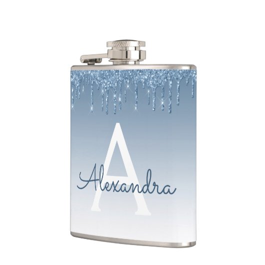 Blauw Dripping Glitter Sparkle Monogram Heupfles (Links)