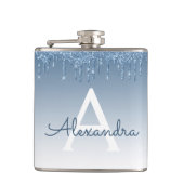 Blauw Dripping Glitter Sparkle Monogram Heupfles (Voorkant)