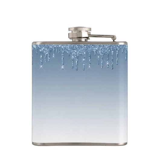 Blauw Dripping Glitter Sparkle Monogram Heupfles (Achterkant)