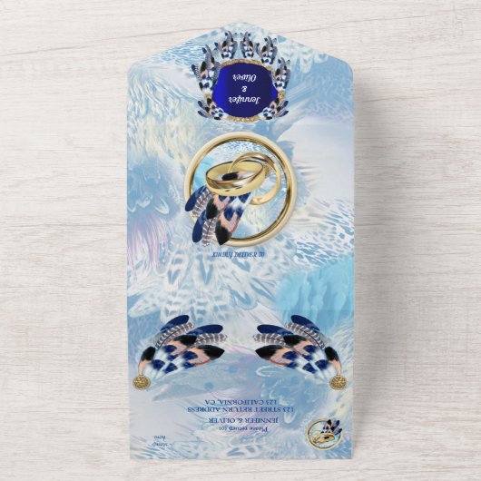 Blauw dromenvanger All-in-1 trouwuitnodiging All In One Uitnodiging (Buitenkant)