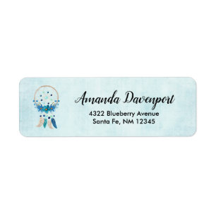 Blauw dromenvanger Stijlvol Boho ontwerp Etiket