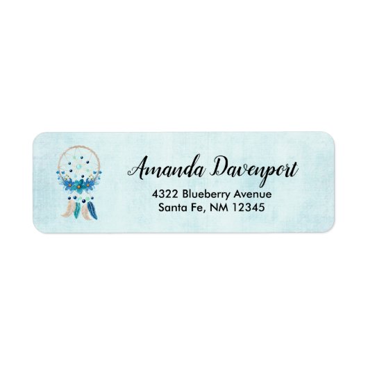 Blauw dromenvanger Stijlvol Boho ontwerp Etiket (Voorkant)