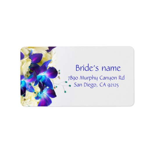 Blauw dromerig romantisch boeket adreslabel etiket (Voorkant)