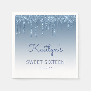 Blauw druipende glitter glamour Sweet 16-feest Servet
