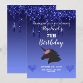 Blauw druipende glitters bloem unicorn kaart (Voorkant / Achterkant)