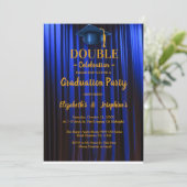 Blauw dubbel Celebration Graduation Party 2 foto's Kaart (Staand voorkant)