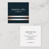 Blauw | Dubbel Roos Gouden Strepen Stijlvol Vierkante Visitekaartje (Voorkant / Achterkant)