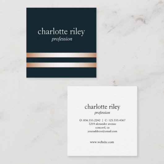 Blauw | Dubbel Roos Gouden Strepen Stijlvol Vierkante Visitekaartje (Voorkant / Achterkant)