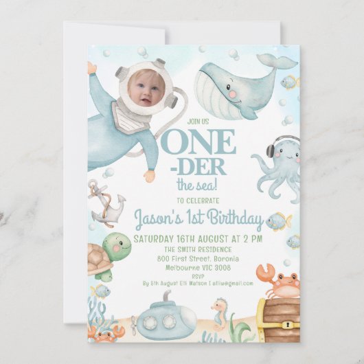 Blauw duiker onder de zee 1e verjaardag  kaart (Voorkant)