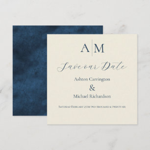 Blauw Ecru Monogram Moderne Trouw  Save The Date
