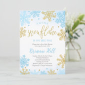 Blauw een beetje sneeuwvlok Baby shower Kaart (Staand voorkant)