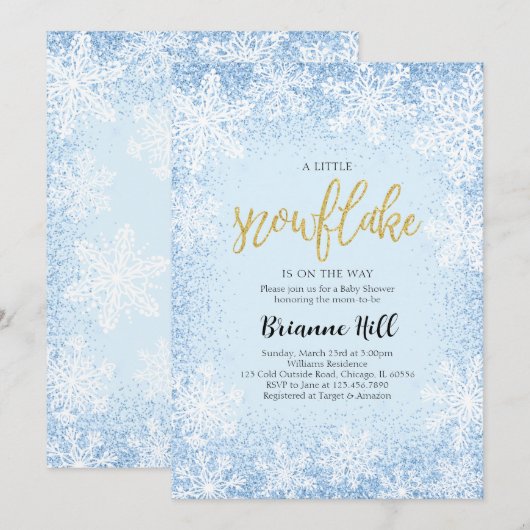 Blauw een beetje sneeuwvlok Baby shower Kaart (Voorkant / Achterkant)