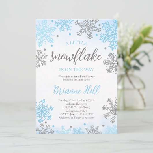 Blauw een beetje sneeuwvlok Baby shower Kaart (Staand voorkant)