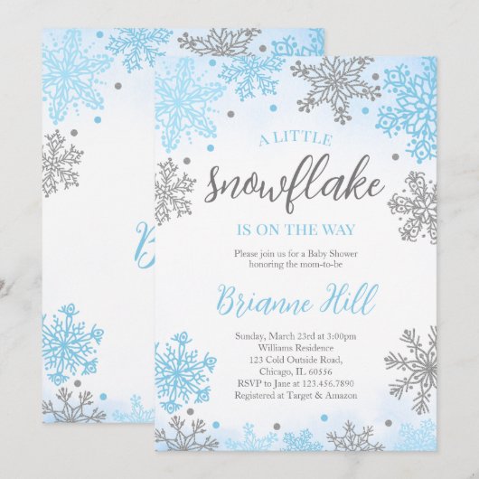 Blauw een beetje sneeuwvlok Baby shower Kaart (Voorkant / Achterkant)