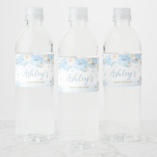 Blauw een beetje sneeuwvlok Baby shower Waterfles Etiket