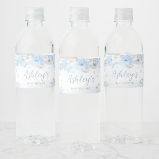 Blauw een beetje sneeuwvlok Baby shower Waterfles Etiket (Flessen)