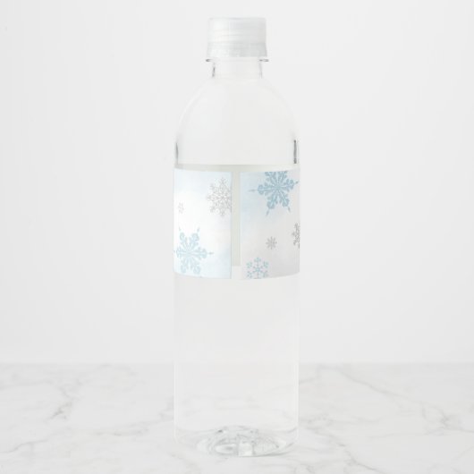 Blauw een beetje sneeuwvlok Baby shower Waterfles Etiket (Achterkant)