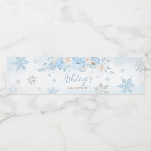 Blauw een beetje sneeuwvlok Baby shower Waterfles Etiket (Enkel label)