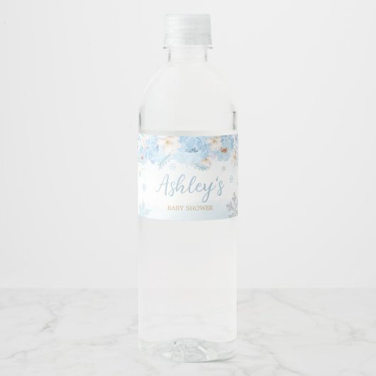 Blauw een beetje sneeuwvlok Baby shower Waterfles Etiket (Voorkant)