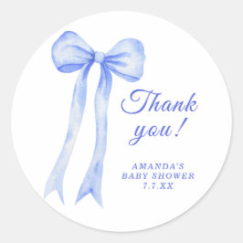 Blauw een Boog Baby shower Bedankt Ronde Sticker