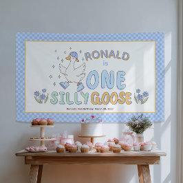 Blauw één domme gans - Eerste verjaardag achtergro Spandoek