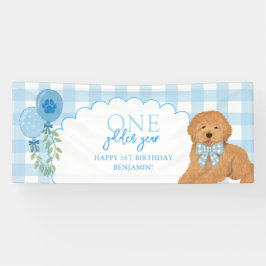 Blauw Een Gouden Jaar Doodle Puppy 1e Verjaardag Spandoek