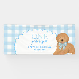 Blauw Een Gouden Jaar Doodle Puppy 1e Verjaardag Spandoek