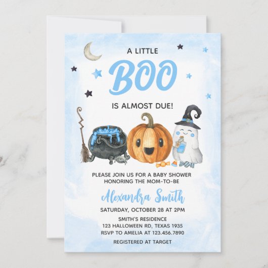 Blauw Een Klein Boe Baby Shower Kaart (Voorkant)