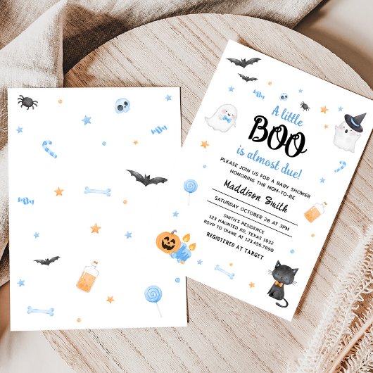 Blauw Een Kleine Boo Halloween Baby shower Kaart